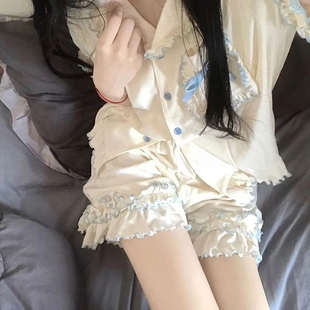 ins少女可爱睡衣女夏季日系甜美风短袖学生荷叶边家居服套装