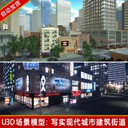 unity3d场景city包写实城市夜景街道大楼商店建筑楼房u3d模型素材