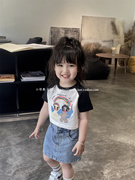 小苹果2024夏韩版女童宝宝，百搭可爱卡通印花短袖，t恤儿童短款上衣