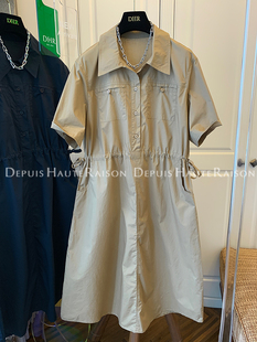 DHR 超好看法式棉布连衣裙衬衫短袖长裙子宽松遮肉显瘦2024夏季新