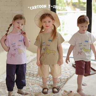 宝宝幼儿园手绘卡通可爱短袖t恤允儿妈女童夏季洋气半袖纯棉上衣