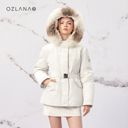 OZLANA狐狸毛领羽绒派克服连帽棉服2023年冬季时尚保暖外套女