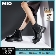 MIO米奥2023年冬季高跟中筒烟筒靴英伦风简约复古切尔西靴女靴