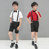 男童装男孩子短袖衬衣小学生纯黑白色衬衫西裤套装儿童六一表演服