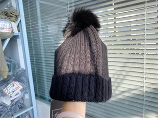 毛线帽子女秋冬款网红甜美可爱针织帽黑色保暖时尚毛球毛线帽C12