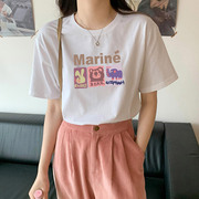 韩系甜美白色短袖t恤女2024夏季纯棉，正肩上衣学生减龄体恤潮