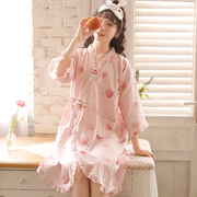 『眠岛』日式睡袍，女夏季薄款纯棉纱布，大码系带纯欲风和服睡裙晨袍