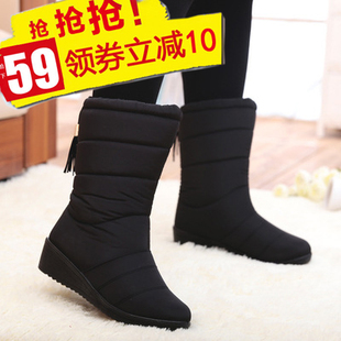 冬季女士流苏加绒雪地，靴中筒坡跟保暖靴子防水防滑女棉鞋棉靴