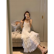 春季韩版2024宽松时尚法式白色气质蕾丝吊带蛋糕连衣裙女裙子