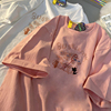 中长款粉色纯棉韩版卡通印花短袖T恤女夏季宽松盐系学生百搭上衣