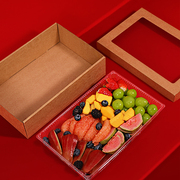 春游水果切牛皮纸餐盒三明治水果，蛋糕包装盒野餐果切打包防水纸盒