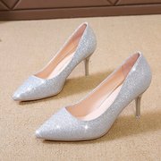 婚鞋水晶仙女高跟鞋2024年夏秋细跟主婚纱新娘，5cm大码礼服单7
