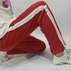 校服裤子男女通用宽松运动长裤，高中小学生宽白条，一道白杠红色校裤