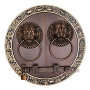 中式明式仿古大门拉手兽头门环复古圆形把手对开门铜配件48cm 29c