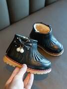 儿童鞋雪地靴2023冬季新女童(新女童)短靴子，小童流苏靴宝宝防水皮靴马丁靴