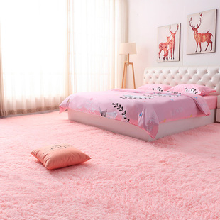 极速粉红色长毛地毯卧室满铺可爱网红装饰可机洗日式简约纯色床边