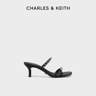 charles&keith春夏女鞋sl1-60280411女士，半宝石饰露趾高跟凉鞋女