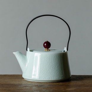 翠玉哥窑茶壶防烫提梁壶，过滤泡茶单壶陶瓷冲茶神器，功夫茶具花茶壶
