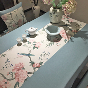 餐桌布新中式美式复古花鸟茶几桌布餐桌椅套罩椅子垫棉麻加厚防烫