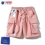 NASA联名工装裤男士短裤夏季薄款运动五分裤潮牌情侣中裤粉色裤子