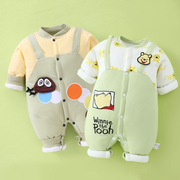 新生婴儿宝宝连体衣秋冬套装，棉质加厚夹棉卡通可爱保暖外出棉衣