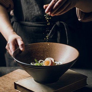 日式陶瓷碗家用大号拉面碗，饭碗面条汤碗创意餐具套装商用斗笠碗