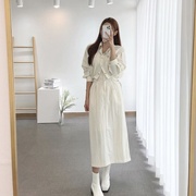 韩国东大门气质时尚休闲纯色，套装长袖抽绳收腰外套+半身裙两件套