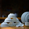 景德镇青白瓷餐具套装手绘釉下彩盘子高温瓷碗新中式餐具汤锅勺子
