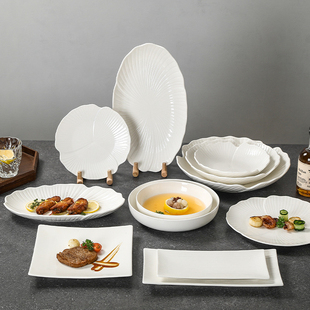 高级感白色西餐牛排餐盘家用ins法式盘子高颜值花瓣意面陶瓷盘子