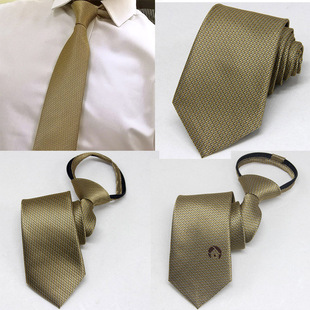 我爱我家领带  中介房产男士领带拉链免打懒人领带 金色领带