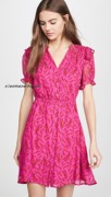 小猫儿美国 Ba&sh 玫红粉色印花可爱时尚减龄女士收腰连衣裙