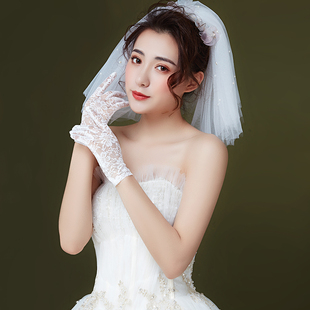 新娘手套结婚蕾丝短款演白色，出手套婚纱，手套晚礼服敬酒服手套红色