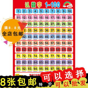 1-100数字挂图无声儿童，汉语拼音字母表墙贴宝宝识字早教贴图0-3岁