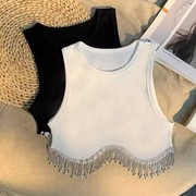 2025夏季女童吊带背心新品韩版洋气女孩亮片流苏甜酷风短款上衣潮