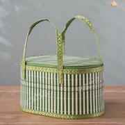 端午竹制长方形粽子包装竹篮手，提篮带盖竹编礼盒，水果鸡蛋收纳竹筐