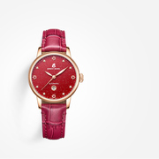 依波路瑞士手表手表，女机械机芯女士，手表瑞士手表中国红皮带腕表