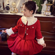 女童小香套装裙冬装2023洋气儿童圣诞套装裙小女孩时髦两件套