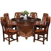 全实木仿古餐桌椅，组合雕花中式明清古典圆桌带转盘大户型饭店