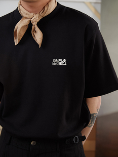 simpleproject倒转logo徽标，印花宽松半袖小领口休闲短袖t恤男潮