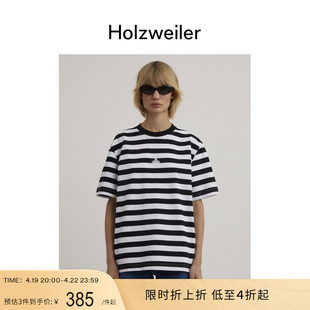 甄选男女同款Holzweiler衣架系列条纹休闲纯棉短袖T恤