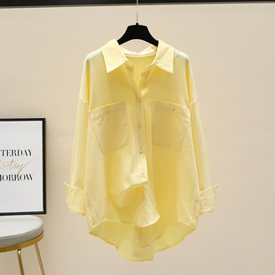 黄色衬衫女外套2024春秋韩版气质宽松长袖衬衣设计感别致上衣