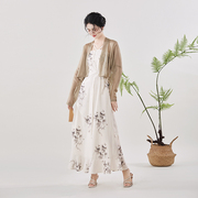 织造司原创汉服新中式国风吊带，连衣裙葡萄印花气质显瘦设计感长裙