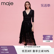 Maje Outlet女装法式收腰蕾丝黑色拼接蛋糕连衣裙长裙MFPRO02746