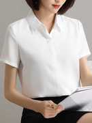 白色短袖衬衫女夏季垂感薄款职业正装韩版气质工作服宽松雪纺衬衣