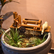 水车轮小型竹子流水器石槽，陶瓷鱼缸过滤器水景喷泉轮水车装饰水循