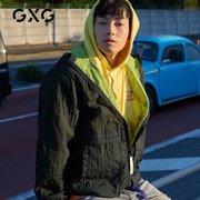 GXG男装2021春韩版黑色连帽半透明宽松男士夹克外套GB121001A