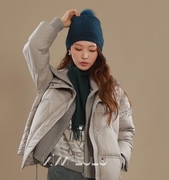 Kim韩国定制 冬季假两件套短款保暖白鹅绒休闲面包宽松羽绒服