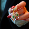 菊叁家天然水晶搭配绿玛瑙宫廷耳环，s925纯银镀金镶嵌复古耳环