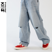 滑板系列tyakashakids塔卡沙童装，裤子男女童破洞牛仔裤长裤