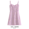 澳洲小众紫色小雏菊印花吊带裙，海边度假风肩部，系带连衣裙抹胸短裙